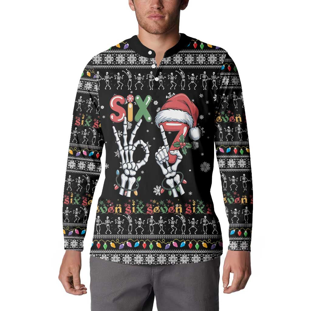 Six Seven Funny Skeleton Fingers Christmas Button Sweatshirt Creepy Santa Skeleton Hands - Wonder Print Shop