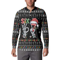 Six Seven Funny Skeleton Fingers Christmas Button Sweatshirt Creepy Santa Skeleton Hands - Wonder Print Shop