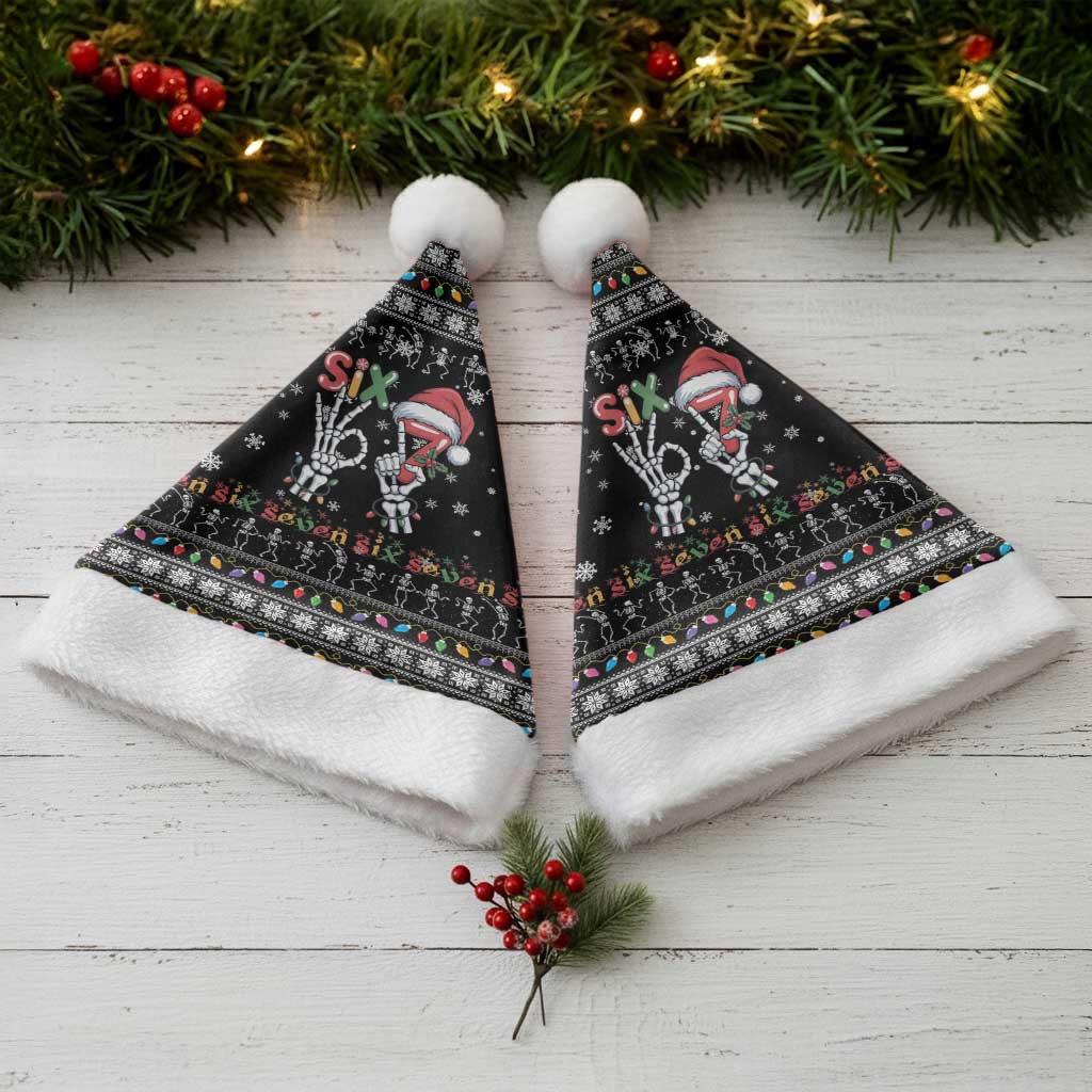 Six Seven Funny Skeleton Fingers Christmas Santa Hat Creepy Santa Skeleton Hands - Wonder Print Shop