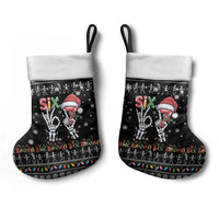 Six Seven Funny Skeleton Fingers Christmas Stocking Creepy Santa Skeleton Hands - Wonder Print Shop