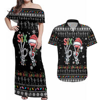 Six Seven Funny Skeleton Fingers Christmas Couples Matching Off Shoulder Maxi Dress and Hawaiian Shirt Creepy Santa Skeleton Hands - Wonder Print Shop
