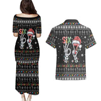 Six Seven Funny Skeleton Fingers Christmas Couples Matching Puletasi and Hawaiian Shirt Creepy Santa Skeleton Hands - Wonder Print Shop