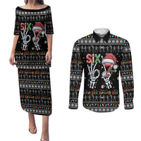 Six Seven Funny Skeleton Fingers Christmas Couples Matching Puletasi and Long Sleeve Button Shirt Creepy Santa Skeleton Hands - Wonder Print Shop