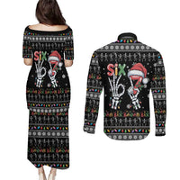 Six Seven Funny Skeleton Fingers Christmas Couples Matching Puletasi and Long Sleeve Button Shirt Creepy Santa Skeleton Hands - Wonder Print Shop