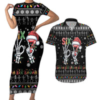 Six Seven Funny Skeleton Fingers Christmas Couples Matching Short Sleeve Bodycon Dress and Hawaiian Shirt Creepy Santa Skeleton Hands - Wonder Print Shop