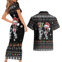 Six Seven Funny Skeleton Fingers Christmas Couples Matching Short Sleeve Bodycon Dress and Hawaiian Shirt Creepy Santa Skeleton Hands - Wonder Print Shop