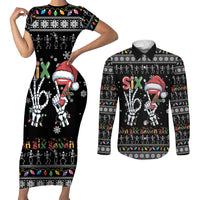 Six Seven Funny Skeleton Fingers Christmas Couples Matching Short Sleeve Bodycon Dress and Long Sleeve Button Shirt Creepy Santa Skeleton Hands - Wonder Print Shop
