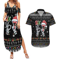 Six Seven Funny Skeleton Fingers Christmas Couples Matching Summer Maxi Dress and Hawaiian Shirt Creepy Santa Skeleton Hands - Wonder Print Shop