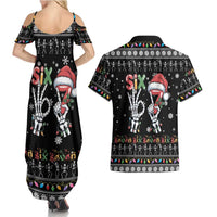 Six Seven Funny Skeleton Fingers Christmas Couples Matching Summer Maxi Dress and Hawaiian Shirt Creepy Santa Skeleton Hands - Wonder Print Shop