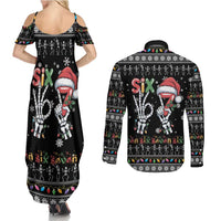 Six Seven Funny Skeleton Fingers Christmas Couples Matching Summer Maxi Dress and Long Sleeve Button Shirt Creepy Santa Skeleton Hands - Wonder Print Shop