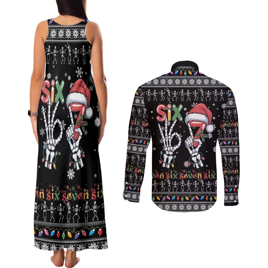 Six Seven Funny Skeleton Fingers Christmas Couples Matching Tank Maxi Dress and Long Sleeve Button Shirt Creepy Santa Skeleton Hands - Wonder Print Shop
