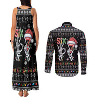 Six Seven Funny Skeleton Fingers Christmas Couples Matching Tank Maxi Dress and Long Sleeve Button Shirt Creepy Santa Skeleton Hands - Wonder Print Shop