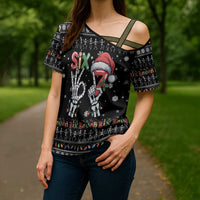 Six Seven Funny Skeleton Fingers Christmas Cross Shoulder Shirt Creepy Santa Skeleton Hands - Wonder Print Shop