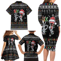 Six Seven Funny Skeleton Fingers Christmas Family Matching Long Sleeve Bodycon Dress and Hawaiian Shirt Creepy Santa Skeleton Hands - Wonder Print Shop