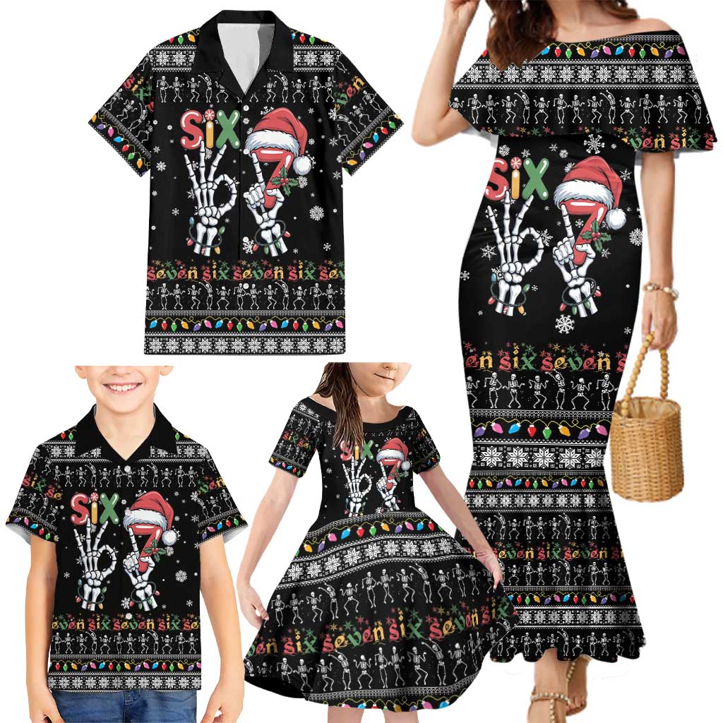 Six Seven Funny Skeleton Fingers Christmas Family Matching Mermaid Dress and Hawaiian Shirt Creepy Santa Skeleton Hands - Wonder Print Shop