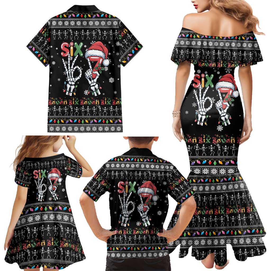 Six Seven Funny Skeleton Fingers Christmas Family Matching Mermaid Dress and Hawaiian Shirt Creepy Santa Skeleton Hands - Wonder Print Shop