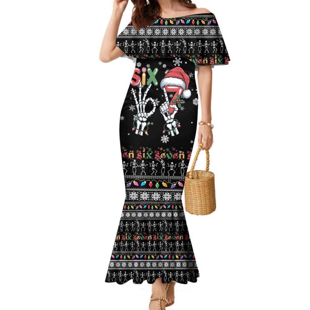 Six Seven Funny Skeleton Fingers Christmas Family Matching Mermaid Dress and Hawaiian Shirt Creepy Santa Skeleton Hands - Wonder Print Shop