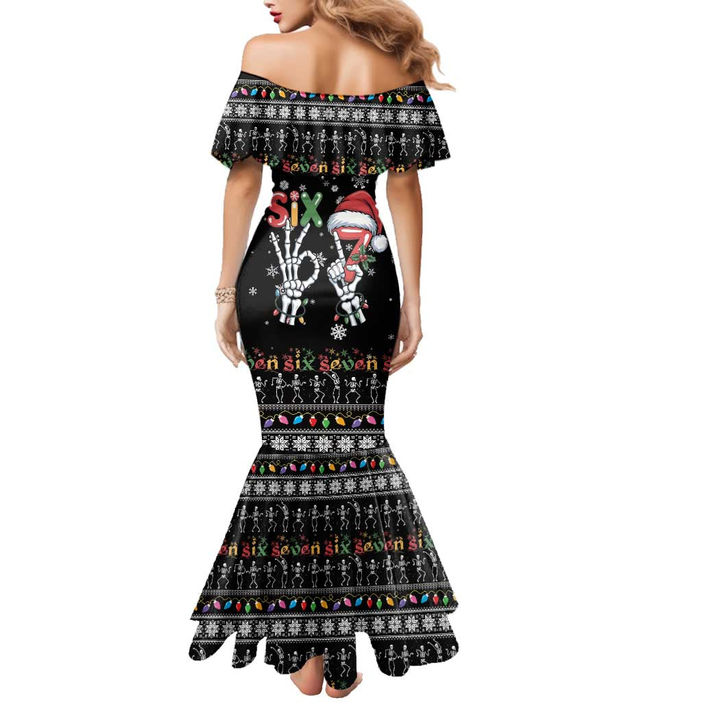 Six Seven Funny Skeleton Fingers Christmas Family Matching Mermaid Dress and Hawaiian Shirt Creepy Santa Skeleton Hands - Wonder Print Shop