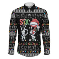 Six Seven Funny Skeleton Fingers Christmas Family Matching Off The Shoulder Long Sleeve Dress and Hawaiian Shirt Creepy Santa Skeleton Hands - Wonder Print Shop