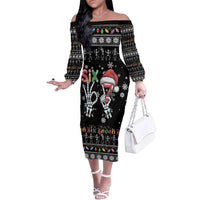 Six Seven Funny Skeleton Fingers Christmas Family Matching Off The Shoulder Long Sleeve Dress and Hawaiian Shirt Creepy Santa Skeleton Hands - Wonder Print Shop