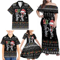 Six Seven Funny Skeleton Fingers Christmas Family Matching Off Shoulder Maxi Dress and Hawaiian Shirt Creepy Santa Skeleton Hands - Wonder Print Shop