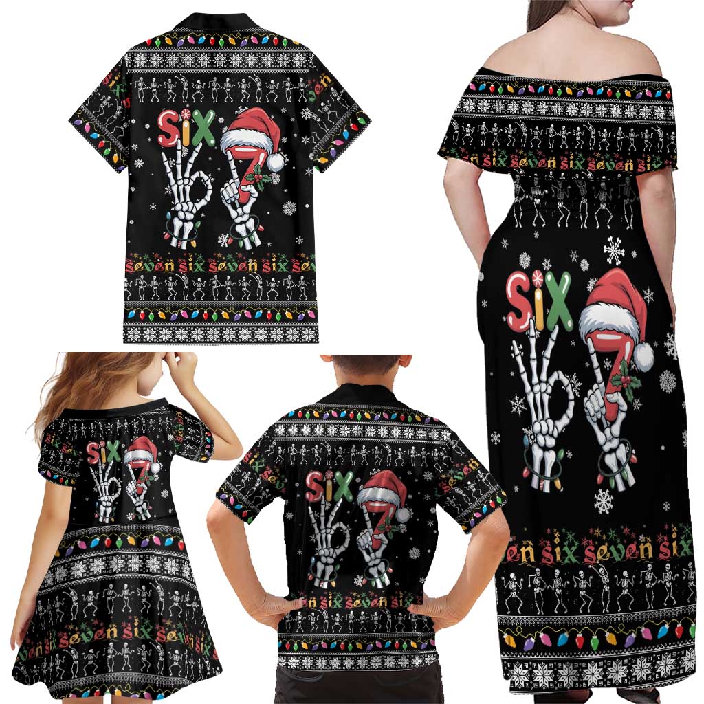 Six Seven Funny Skeleton Fingers Christmas Family Matching Off Shoulder Maxi Dress and Hawaiian Shirt Creepy Santa Skeleton Hands - Wonder Print Shop
