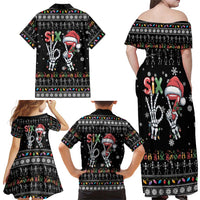 Six Seven Funny Skeleton Fingers Christmas Family Matching Off Shoulder Maxi Dress and Hawaiian Shirt Creepy Santa Skeleton Hands - Wonder Print Shop