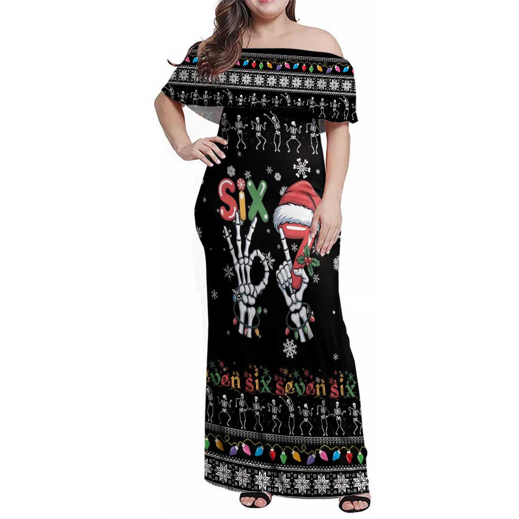 Six Seven Funny Skeleton Fingers Christmas Family Matching Off Shoulder Maxi Dress and Hawaiian Shirt Creepy Santa Skeleton Hands - Wonder Print Shop