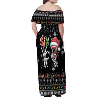 Six Seven Funny Skeleton Fingers Christmas Family Matching Off Shoulder Maxi Dress and Hawaiian Shirt Creepy Santa Skeleton Hands - Wonder Print Shop