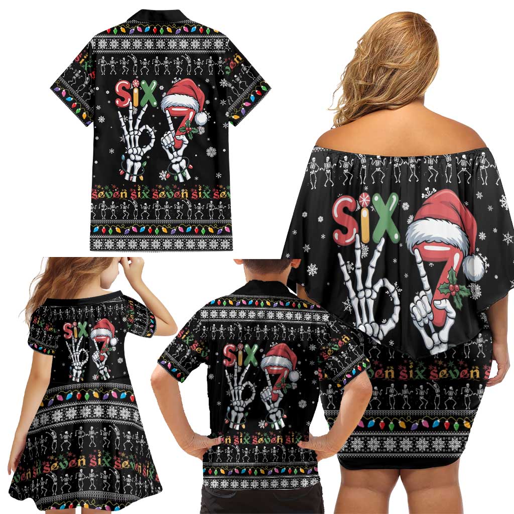 Six Seven Funny Skeleton Fingers Christmas Family Matching Off Shoulder Short Dress and Hawaiian Shirt Creepy Santa Skeleton Hands - Wonder Print Shop
