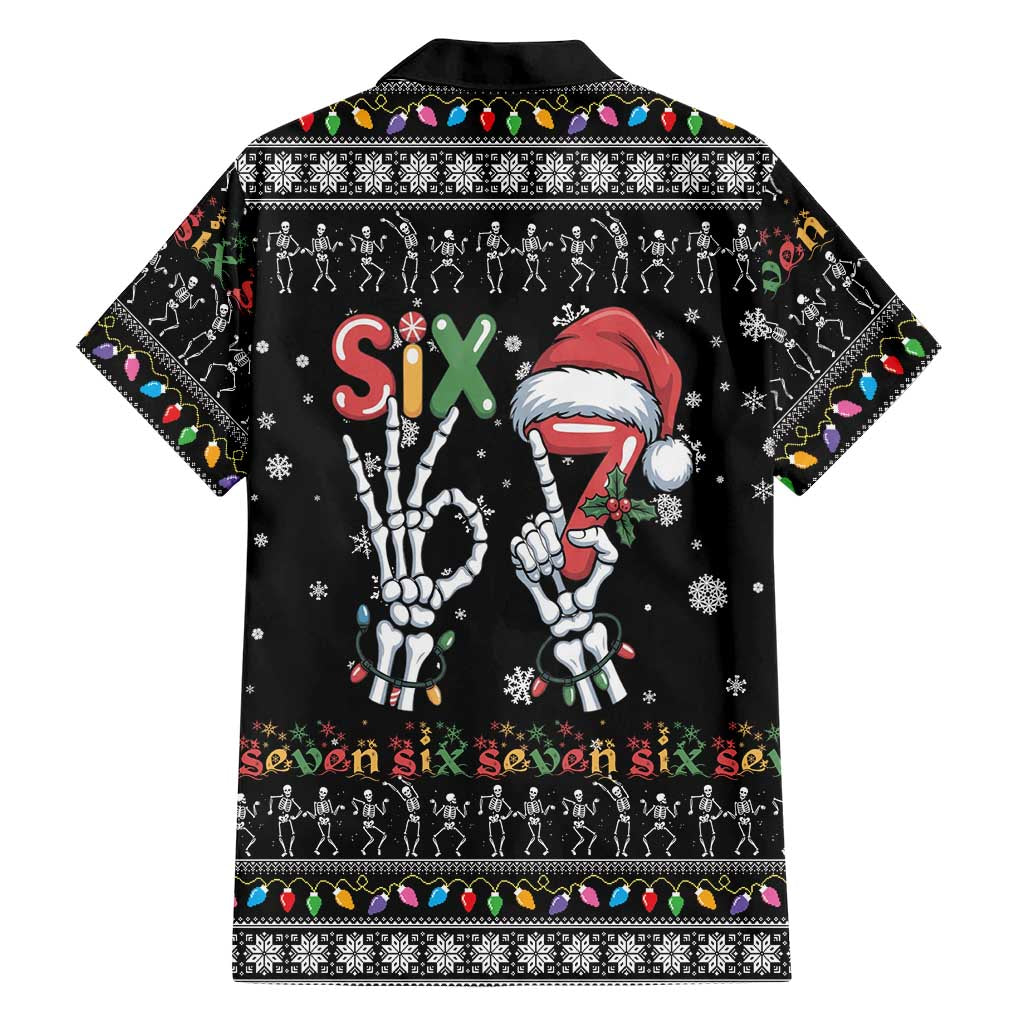 Six Seven Funny Skeleton Fingers Christmas Family Matching Off Shoulder Short Dress and Hawaiian Shirt Creepy Santa Skeleton Hands - Wonder Print Shop