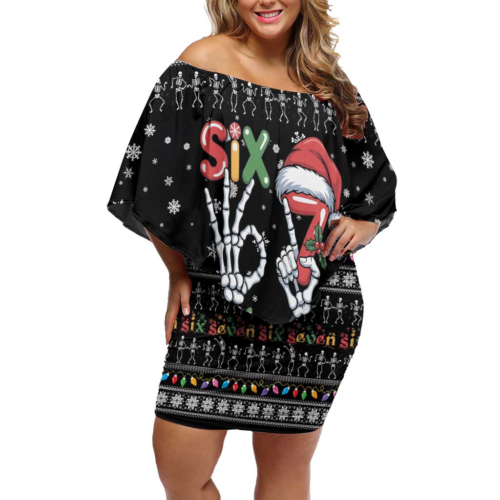 Six Seven Funny Skeleton Fingers Christmas Family Matching Off Shoulder Short Dress and Hawaiian Shirt Creepy Santa Skeleton Hands - Wonder Print Shop