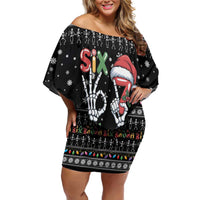 Six Seven Funny Skeleton Fingers Christmas Family Matching Off Shoulder Short Dress and Hawaiian Shirt Creepy Santa Skeleton Hands - Wonder Print Shop