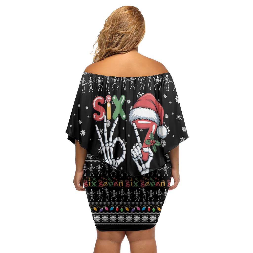 Six Seven Funny Skeleton Fingers Christmas Family Matching Off Shoulder Short Dress and Hawaiian Shirt Creepy Santa Skeleton Hands - Wonder Print Shop