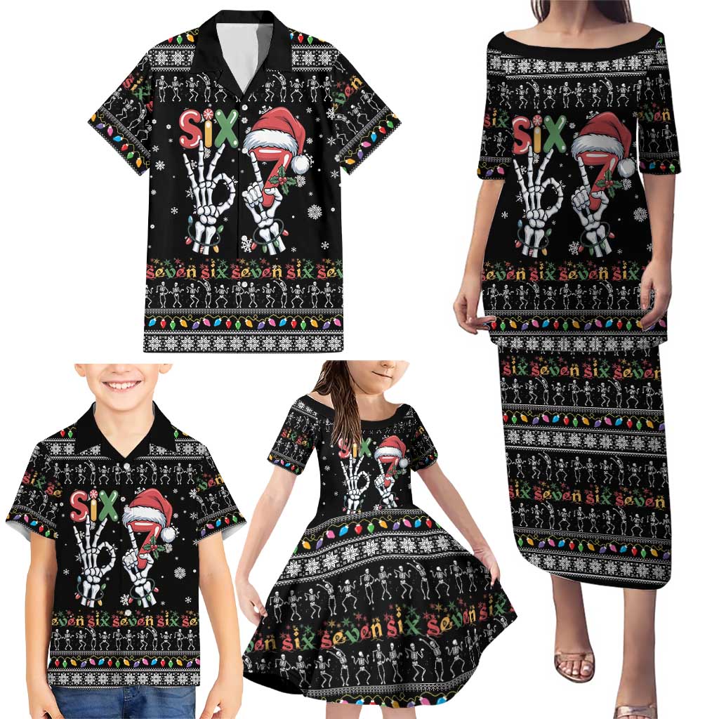 Six Seven Funny Skeleton Fingers Christmas Family Matching Puletasi and Hawaiian Shirt Creepy Santa Skeleton Hands - Wonder Print Shop