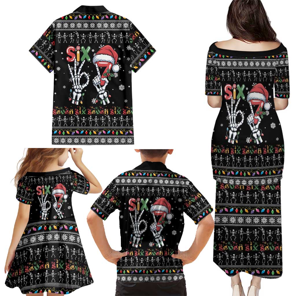 Six Seven Funny Skeleton Fingers Christmas Family Matching Puletasi and Hawaiian Shirt Creepy Santa Skeleton Hands - Wonder Print Shop