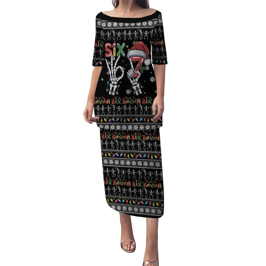 Six Seven Funny Skeleton Fingers Christmas Family Matching Puletasi and Hawaiian Shirt Creepy Santa Skeleton Hands - Wonder Print Shop