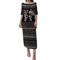 Six Seven Funny Skeleton Fingers Christmas Family Matching Puletasi and Hawaiian Shirt Creepy Santa Skeleton Hands - Wonder Print Shop
