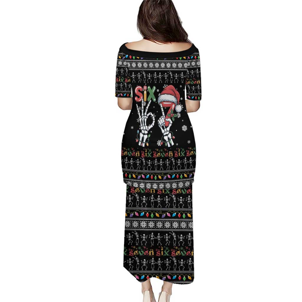 Six Seven Funny Skeleton Fingers Christmas Family Matching Puletasi and Hawaiian Shirt Creepy Santa Skeleton Hands - Wonder Print Shop