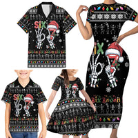 Six Seven Funny Skeleton Fingers Christmas Family Matching Short Sleeve Bodycon Dress and Hawaiian Shirt Creepy Santa Skeleton Hands - Wonder Print Shop