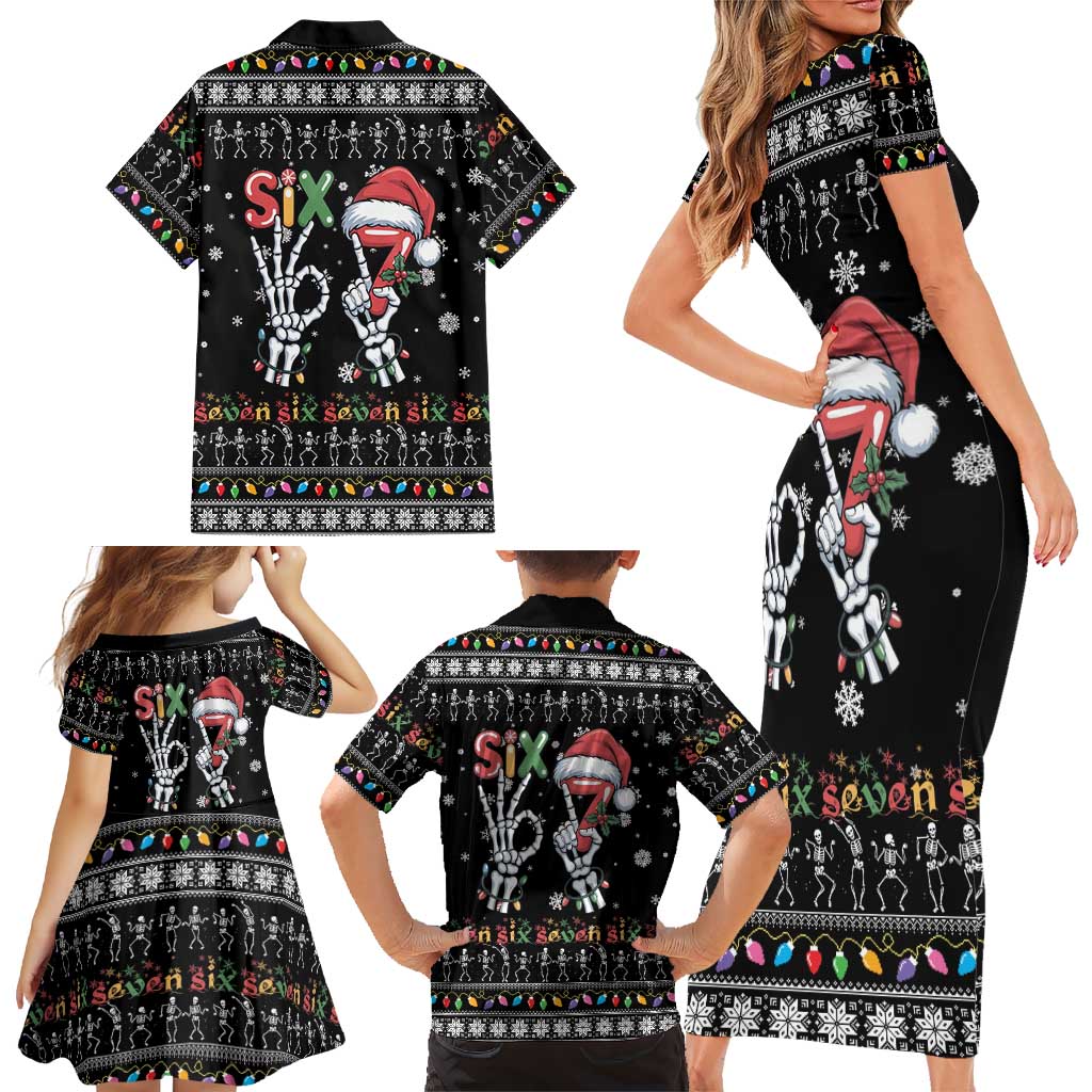 Six Seven Funny Skeleton Fingers Christmas Family Matching Short Sleeve Bodycon Dress and Hawaiian Shirt Creepy Santa Skeleton Hands - Wonder Print Shop