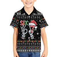 Six Seven Funny Skeleton Fingers Christmas Family Matching Short Sleeve Bodycon Dress and Hawaiian Shirt Creepy Santa Skeleton Hands - Wonder Print Shop