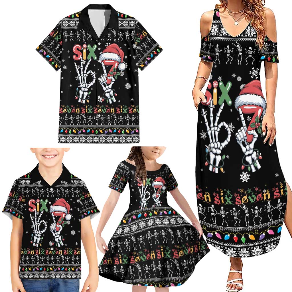 Six Seven Funny Skeleton Fingers Christmas Family Matching Summer Maxi Dress and Hawaiian Shirt Creepy Santa Skeleton Hands - Wonder Print Shop