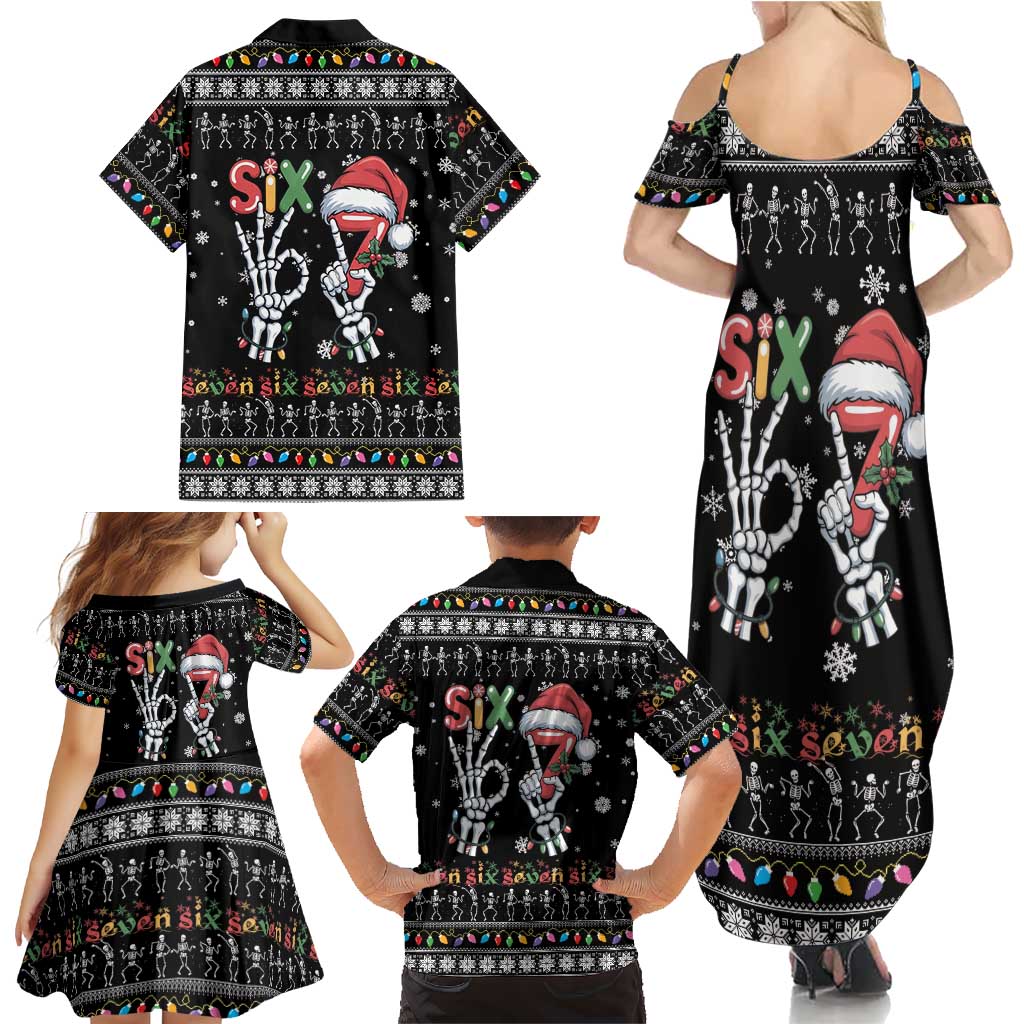 Six Seven Funny Skeleton Fingers Christmas Family Matching Summer Maxi Dress and Hawaiian Shirt Creepy Santa Skeleton Hands - Wonder Print Shop