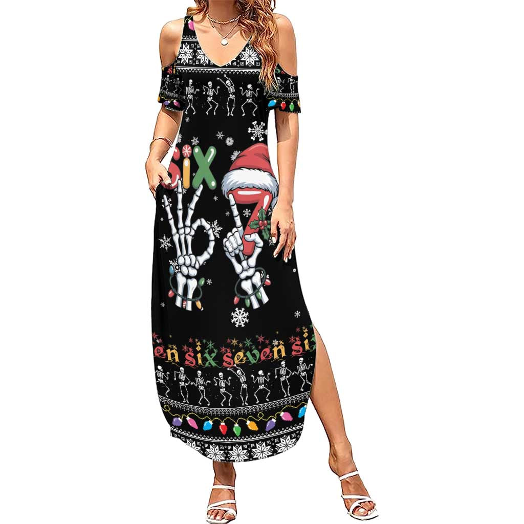 Six Seven Funny Skeleton Fingers Christmas Family Matching Summer Maxi Dress and Hawaiian Shirt Creepy Santa Skeleton Hands - Wonder Print Shop