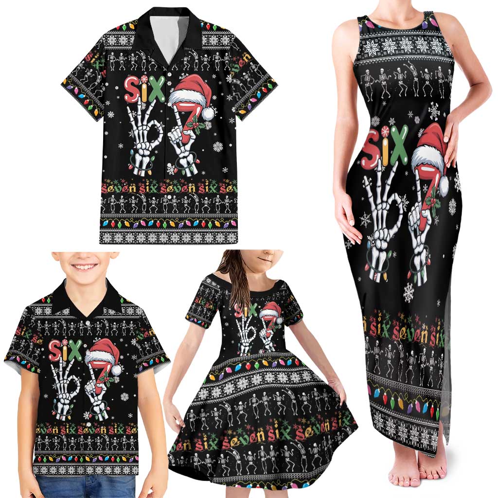 Six Seven Funny Skeleton Fingers Christmas Family Matching Tank Maxi Dress and Hawaiian Shirt Creepy Santa Skeleton Hands - Wonder Print Shop