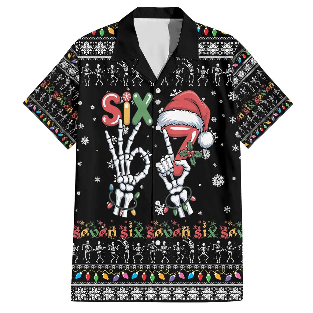 Six Seven Funny Skeleton Fingers Christmas Hawaiian Shirt Creepy Santa Skeleton Hands - Wonder Print Shop