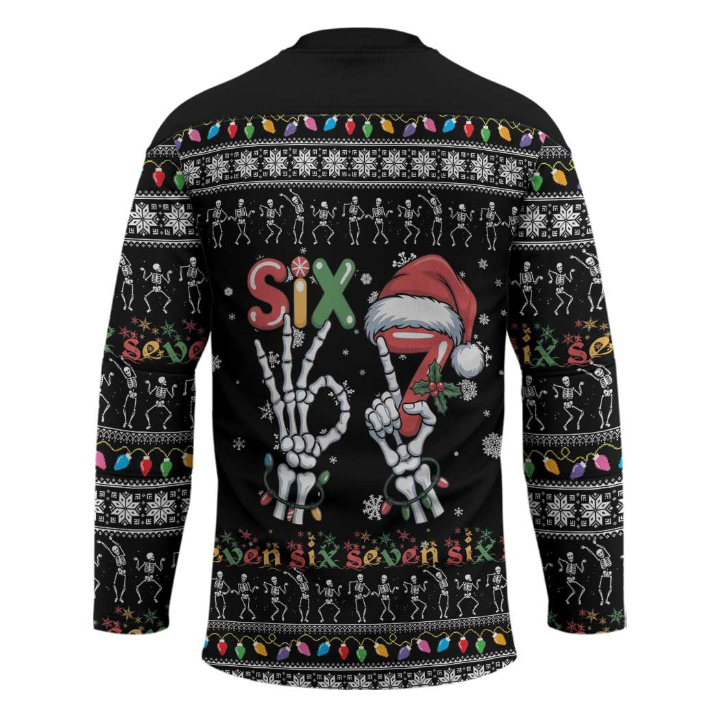 Six Seven Funny Skeleton Fingers Christmas Hockey Jersey Creepy Santa Skeleton Hands - Wonder Print Shop