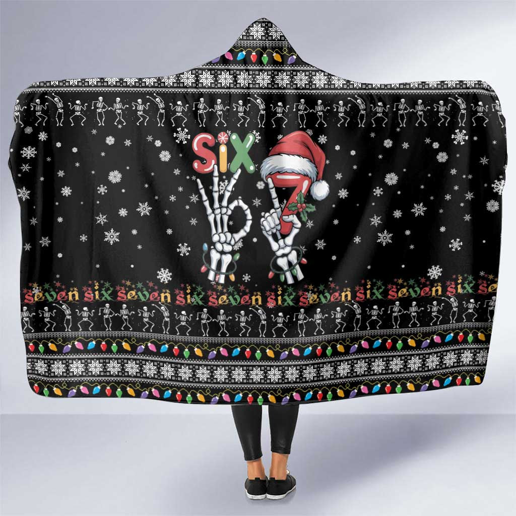 Six Seven Funny Skeleton Fingers Christmas Hooded Blanket Creepy Santa Skeleton Hands - Wonder Print Shop