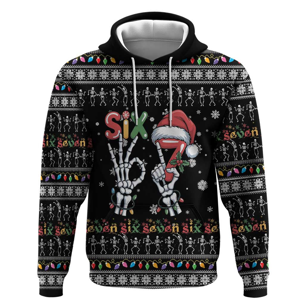 Six Seven Funny Skeleton Fingers Christmas Hoodie Creepy Santa Skeleton Hands - Wonder Print Shop
